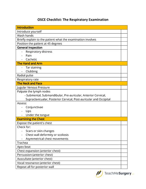 Full Respiratory Exam See also pdf resources Respiratory exam checklist Respiratory video script Respiratory Exam Learn Pediatrics Paediatrics is full of respiratory presentations and thus, respiratory examinations. . Pediatric osce exam checklist